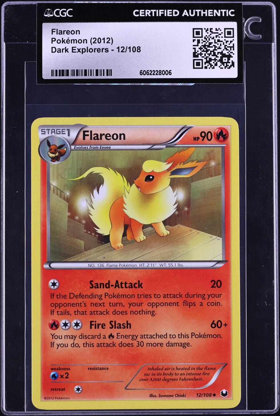 2012 Pokemon Black & White Dark Explorers Flareon #12 CGC AUTH