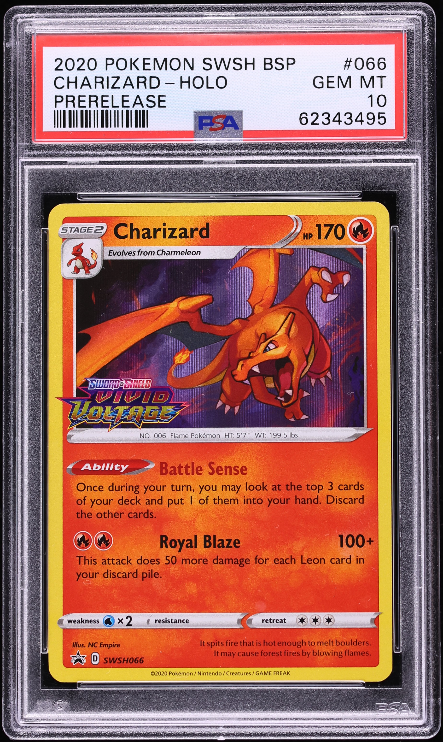 2020 Pokemon SWSH Promo Vivid Voltage Prerelease Holo Charizard #66 PSA 10 GEM MINT
