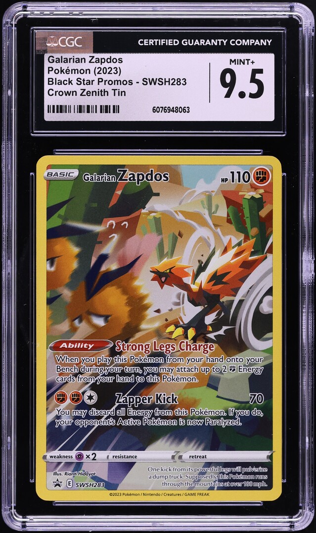 2023 Pokemon SWSH Black Star Promo Crown Zenith Tin Galarian Zapdos #283 CGC 9.5
