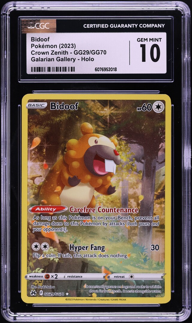 2023 Pokemon Sword & Shield Crown Zenith Full Art Bidoof #GG29 CGC 10 GEM MINT