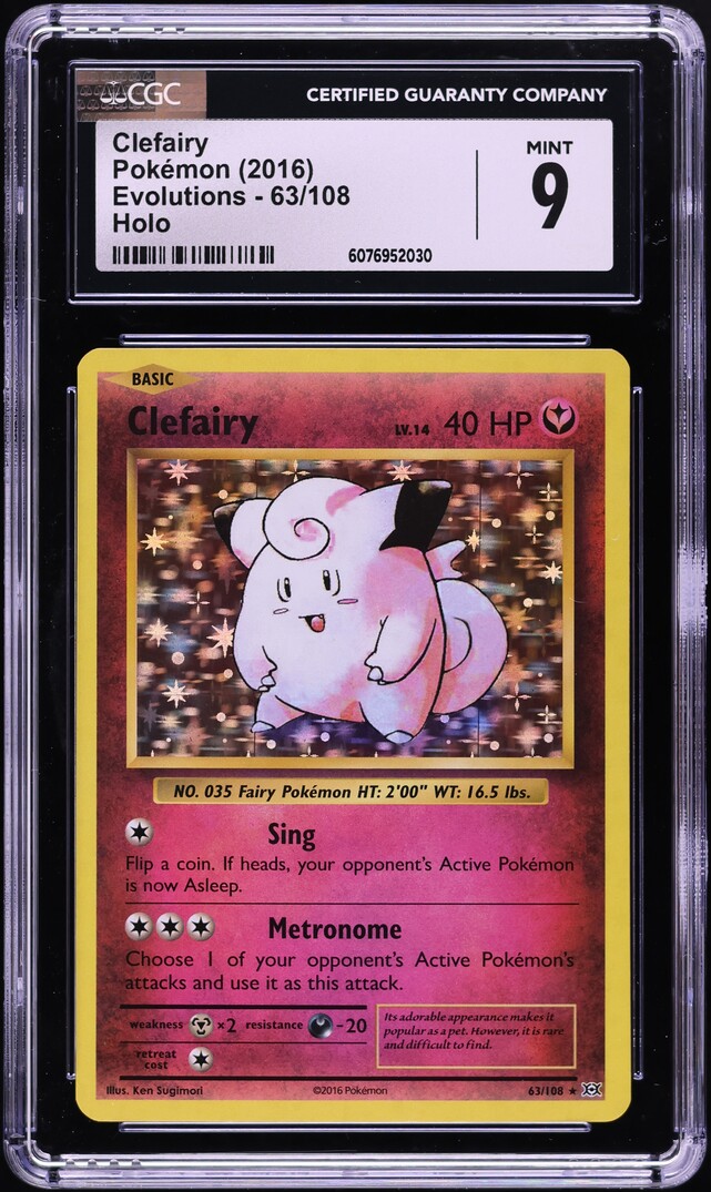 2016 Pokemon XY Evolutions Holo Clefairy #63 CGC 9 MINT