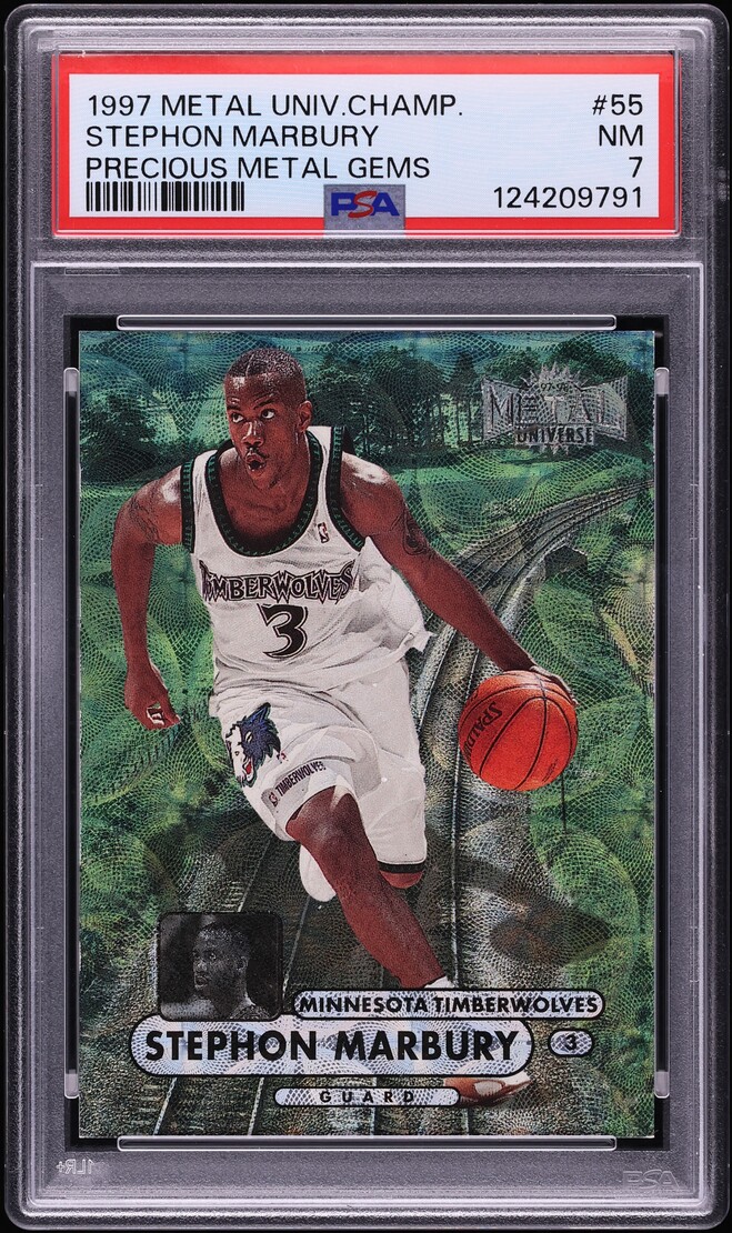 1997 Metal Universe Championship PMG Stephon Marbury JERSEY # 3/50 #55 PSA 7 NRMT