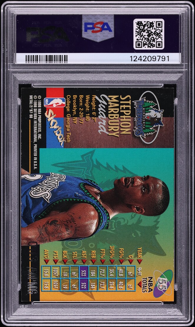 1997 Metal Universe Championship PMG Stephon Marbury JERSEY # 3/50 #55 PSA 7 NRMT