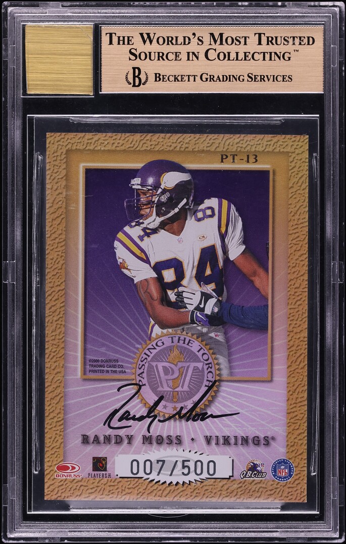 2000 Donruss Elite Passing The Torch Jerry Rice Randy Moss AUTO /500 BGS 9.5 GEM MINT