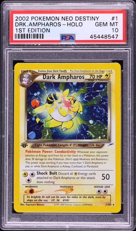 2002 Pokemon Neo Destiny 1st Edition Holo Dark Ampharos #1 PSA 10 GEM MINT
