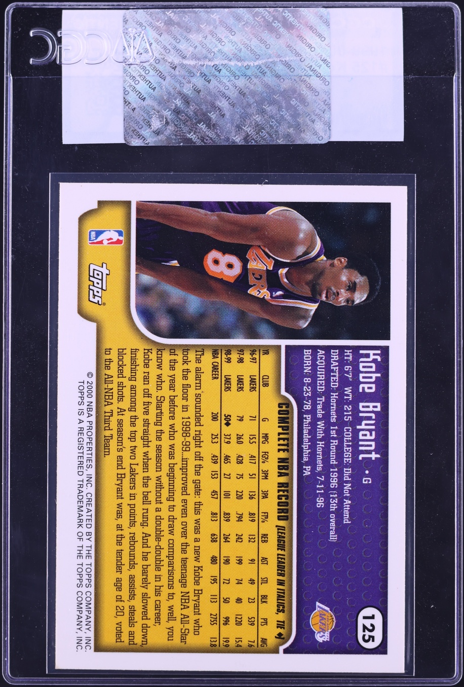 1999 Topps Basketball Kobe Bryant #125 CGC AUTH