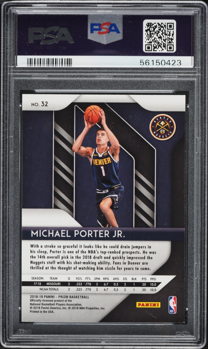2018 Panini Prizm Michael Porter Jr. ROOKIE #32 PSA 9 MINT