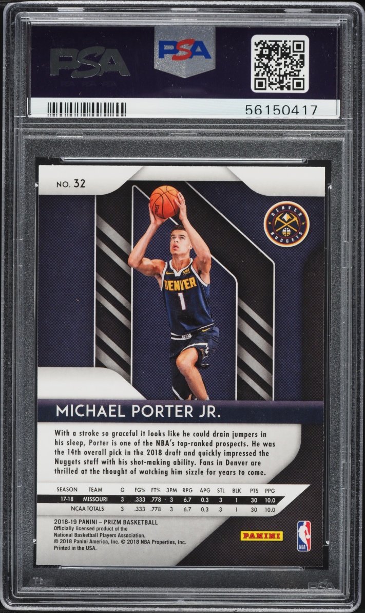 2018 Panini Prizm Michael Porter Jr. ROOKIE #32 PSA 9 MINT