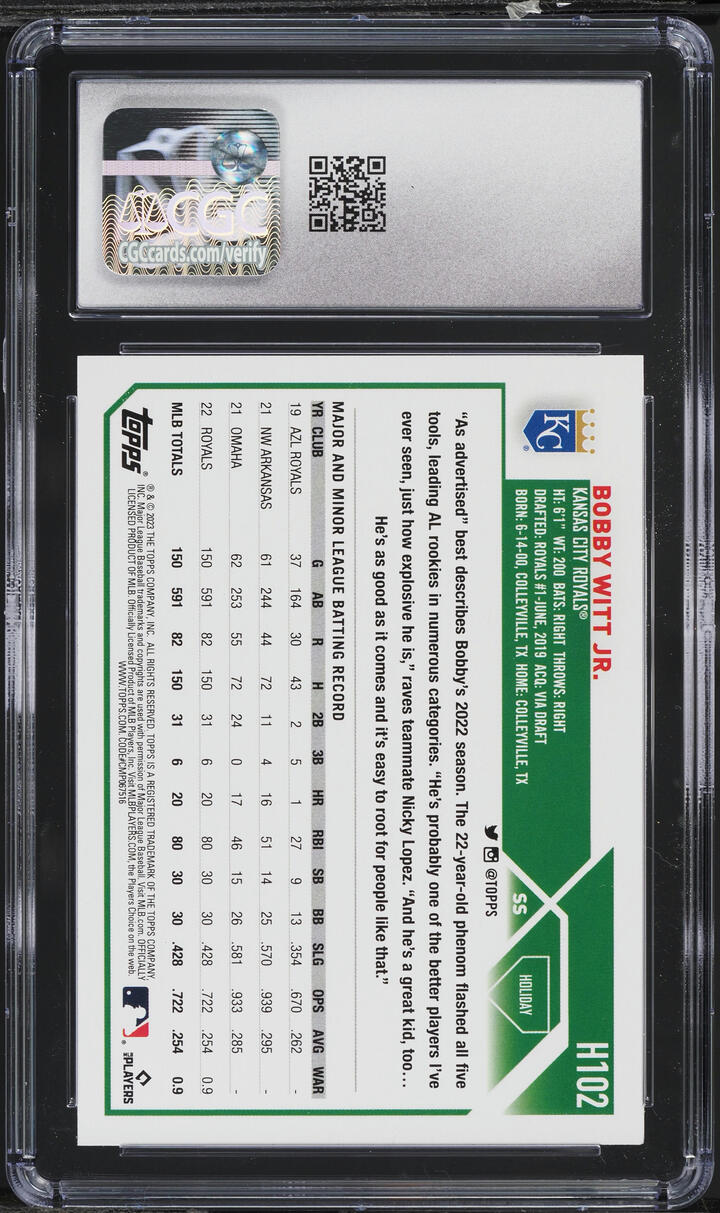 2023 Topps Holiday Mistletoe In Glove Bobby Witt Jr. #H102 CGC 9 MINT
