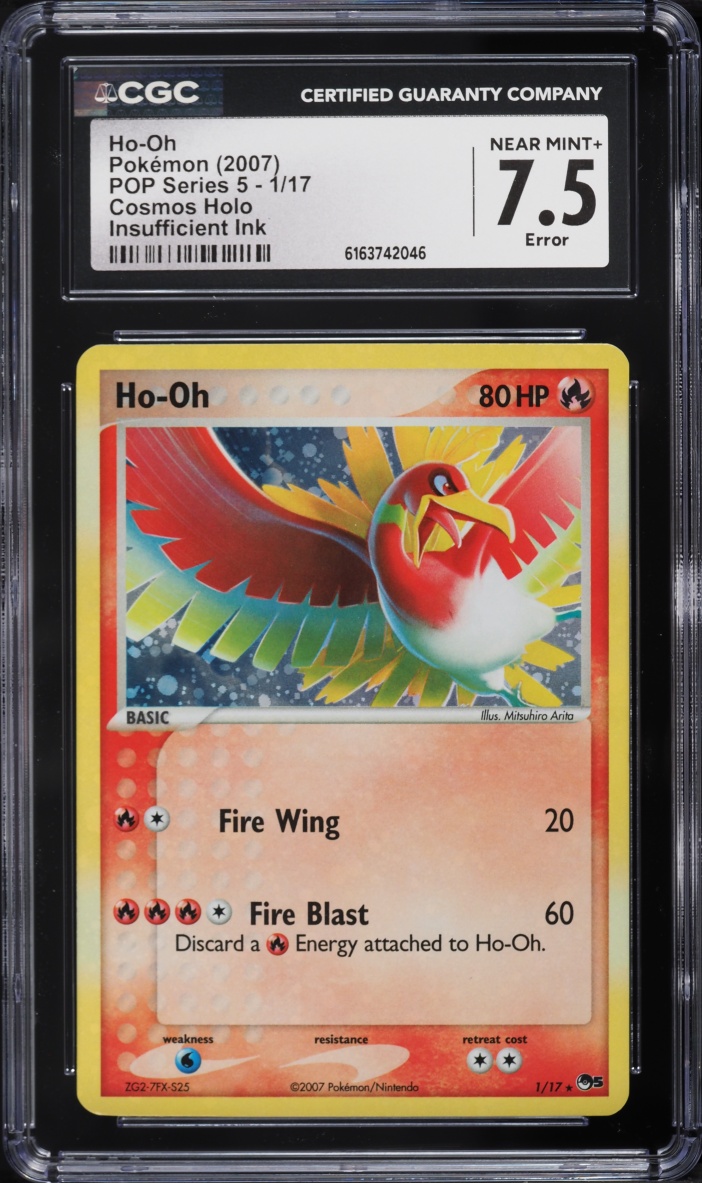 2007 Pokemon POP Series 5 Cosmos Holo Error Ho-Oh #1 CGC 7.5 NRMT+