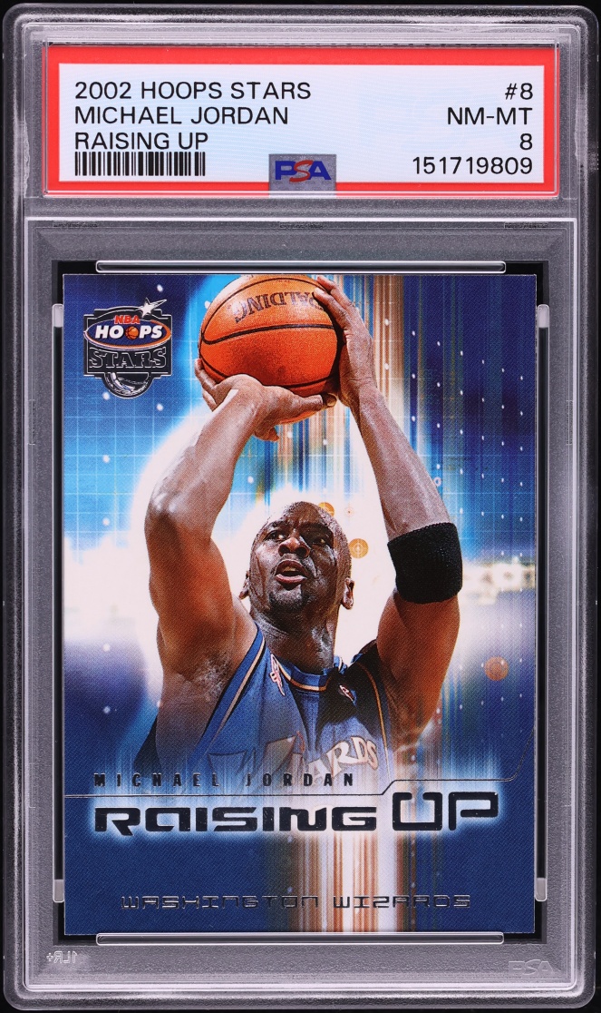 2002 Hoops Stars Raising Up Michael Jordan #8 PSA 8 NM-MT