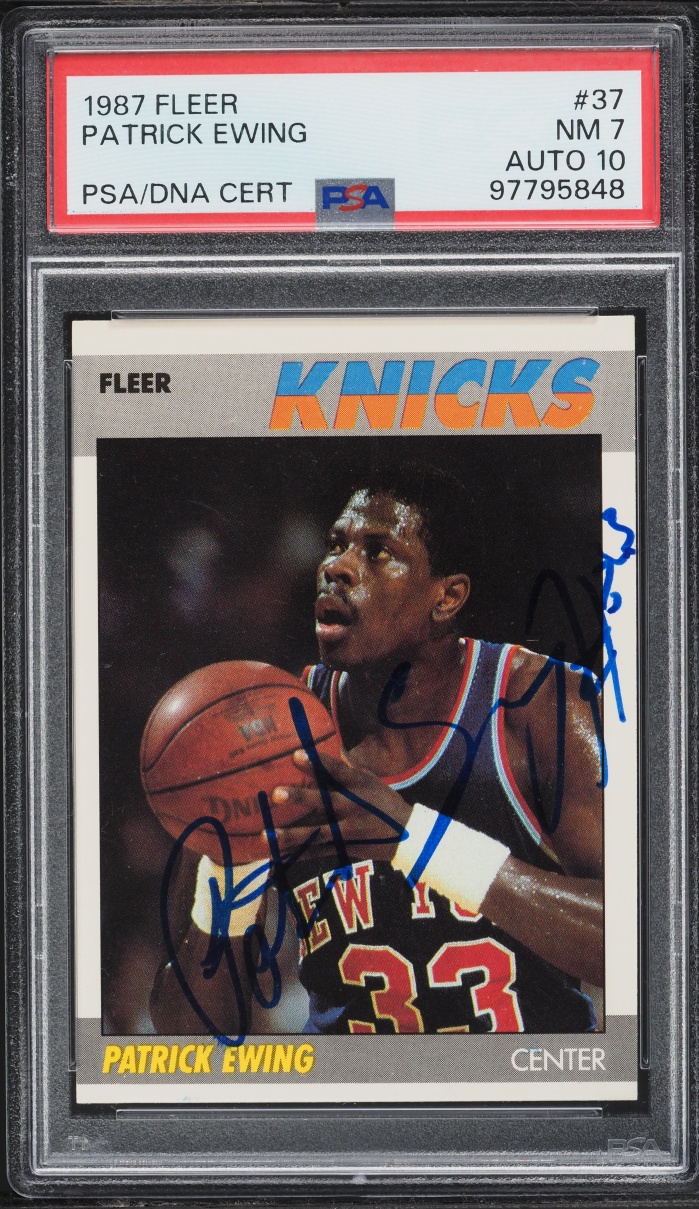 1987 Fleer Basketball Patrick Ewing AUTO DNA 10 #37 PSA 7 NRMT