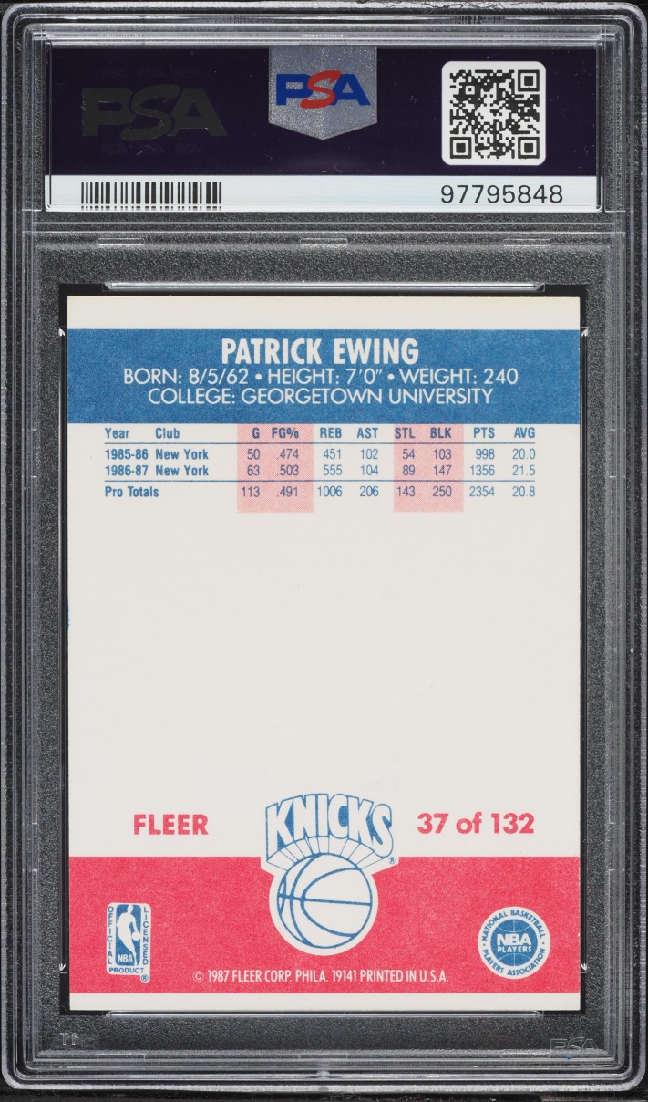 1987 Fleer Basketball Patrick Ewing AUTO DNA 10 #37 PSA 7 NRMT