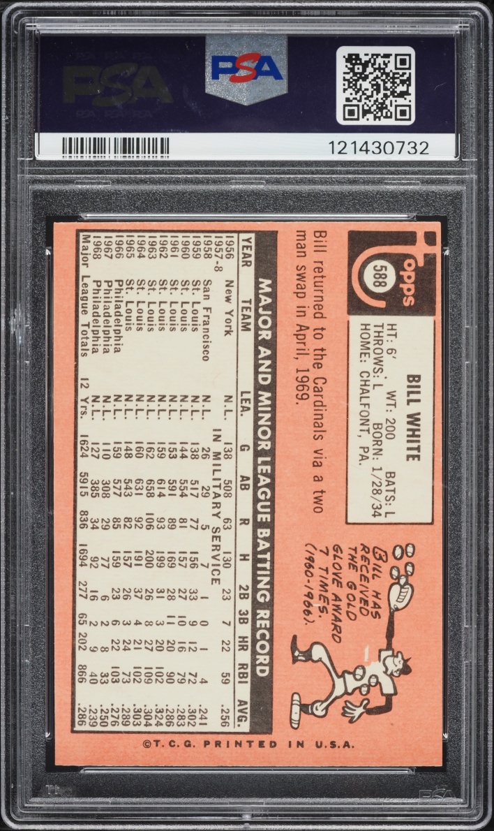 1969 Topps Bill White #588 PSA 8(oc) NM-MT