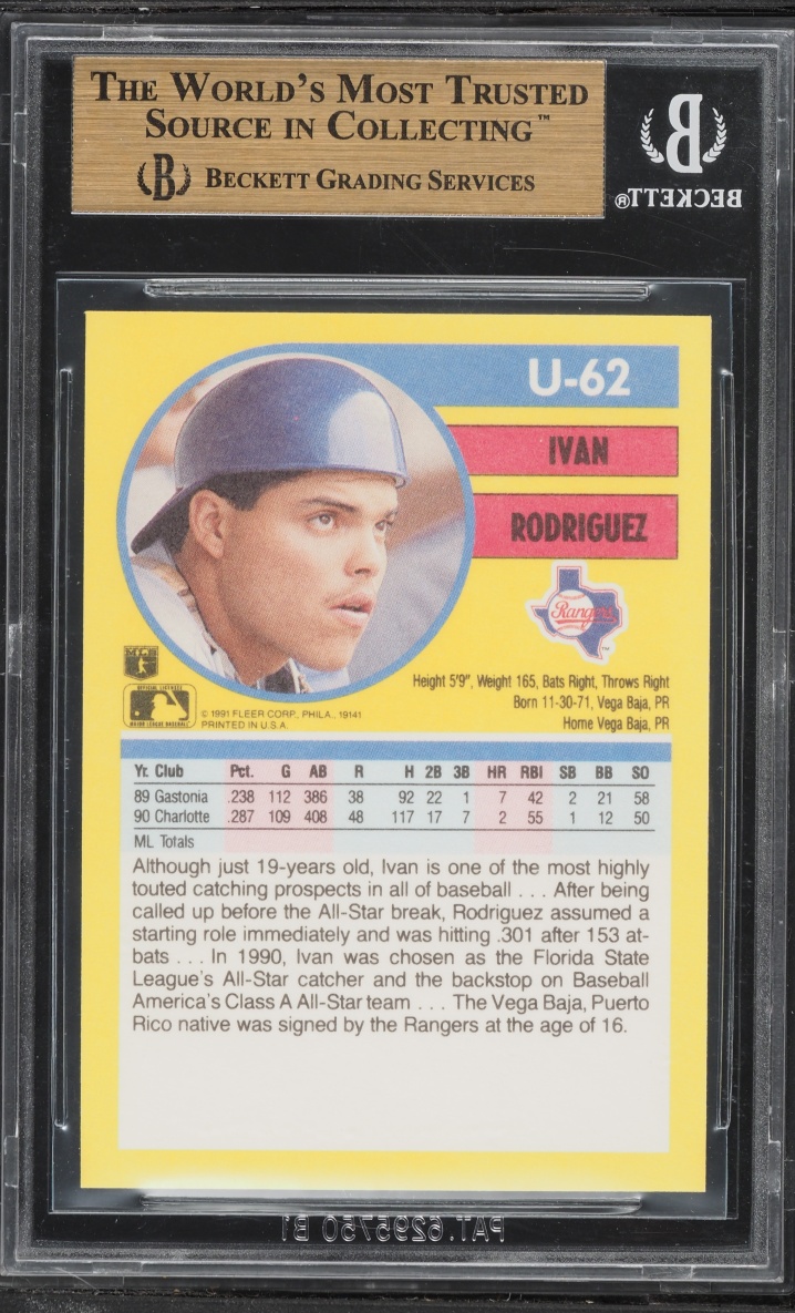 1991 Fleer Update Ivan Rodriguez ROOKIE #U-62 BGS 9.5 GEM MINT
