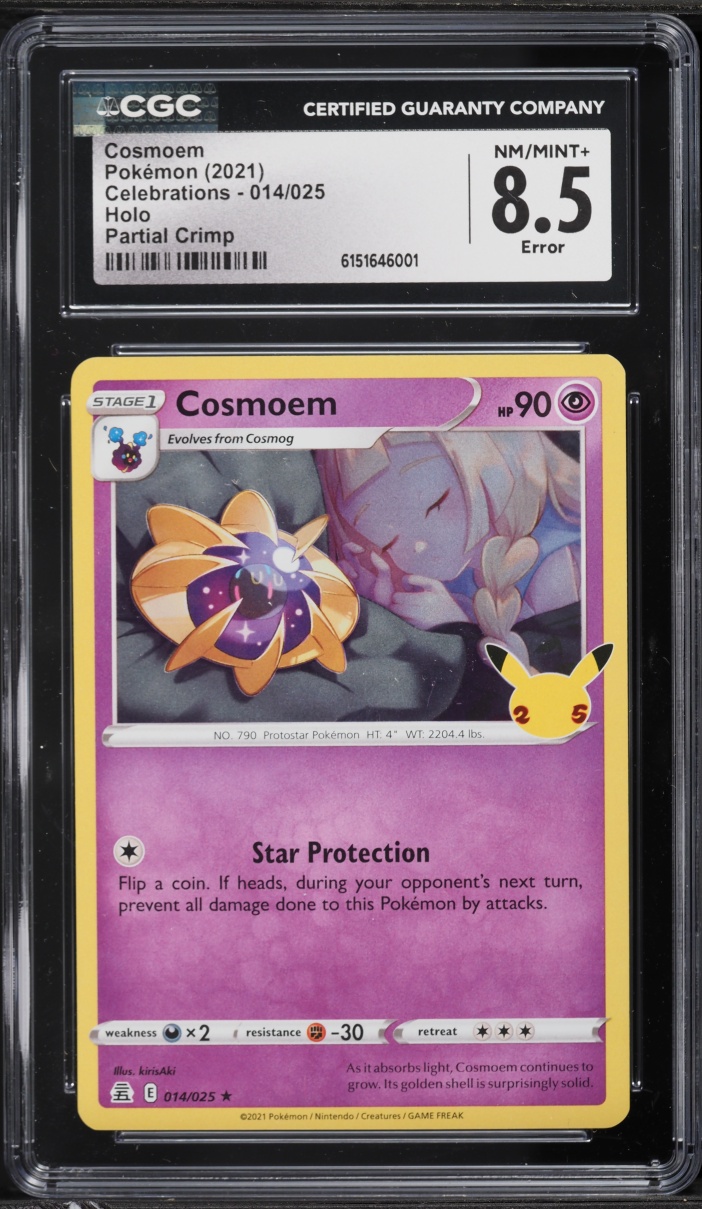2021 Pokemon Sword & Shield Celebrations Partial Crimp Holo Cosmoem #014 CGC 8.5 NM-MT+