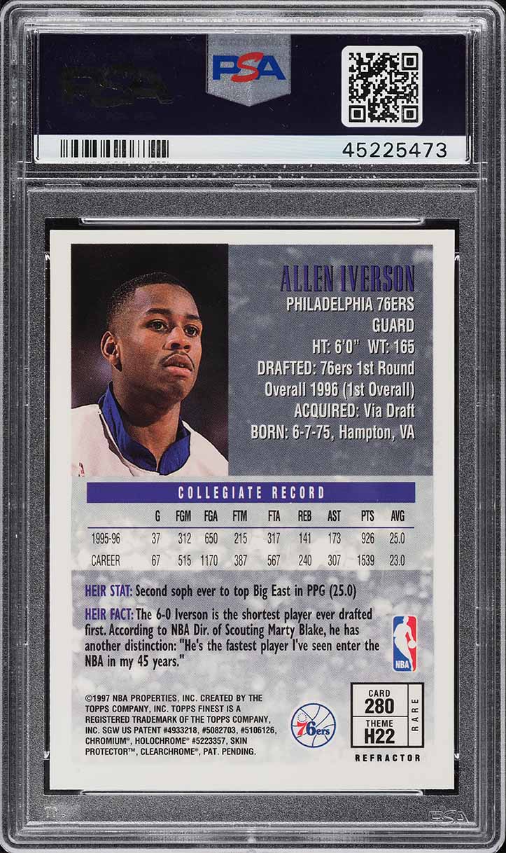 1996 Finest Gold Refractor Allen Iverson ROOKIE #280 PSA 8 NM-MT