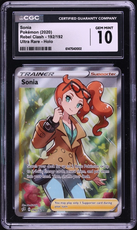 2020 Pokemon Sword & Shield Rebel Clash Full Art Sonia #192 CGC 10 GEM MINT