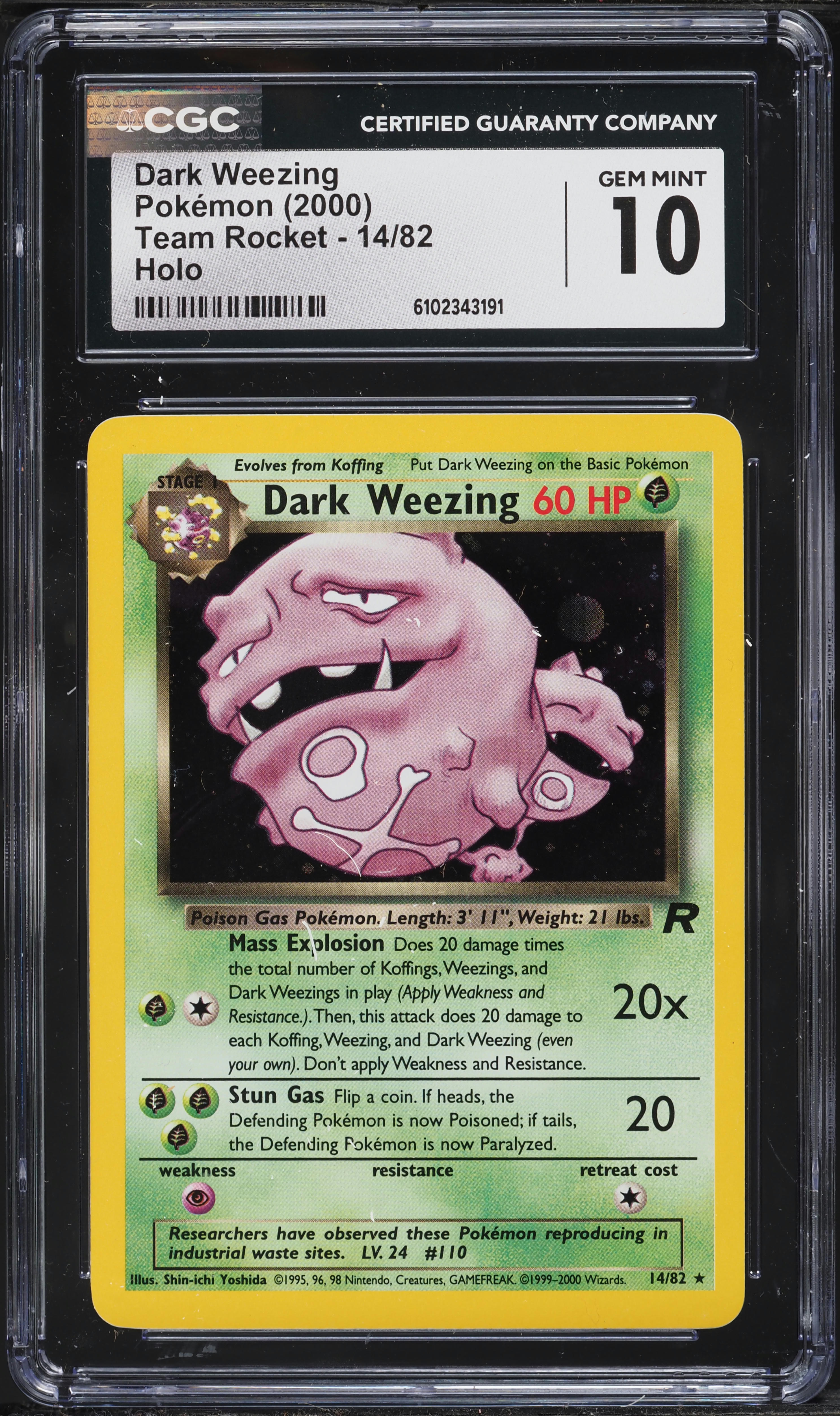 2000 Pokemon Team Rocket Holo Dark Weezing #14 CGC 10 GEM MINT
