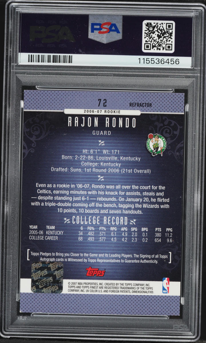 2006 Finest Refractor Rajon Rando ROOKIE AUTO #72 PSA 6 EXMT