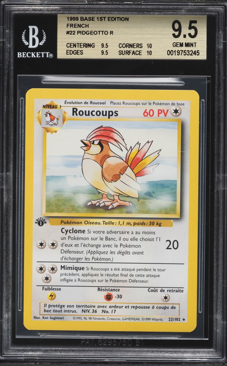1999 Pokemon French Base Set 1st Edition Pidgeotto #22 BGS 9.5 GEM MINT