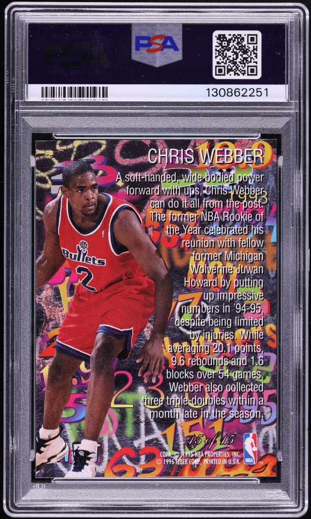 1995 Flair Hot Numbers Chris Webber #15 PSA 10 GEM MINT - Photo 2