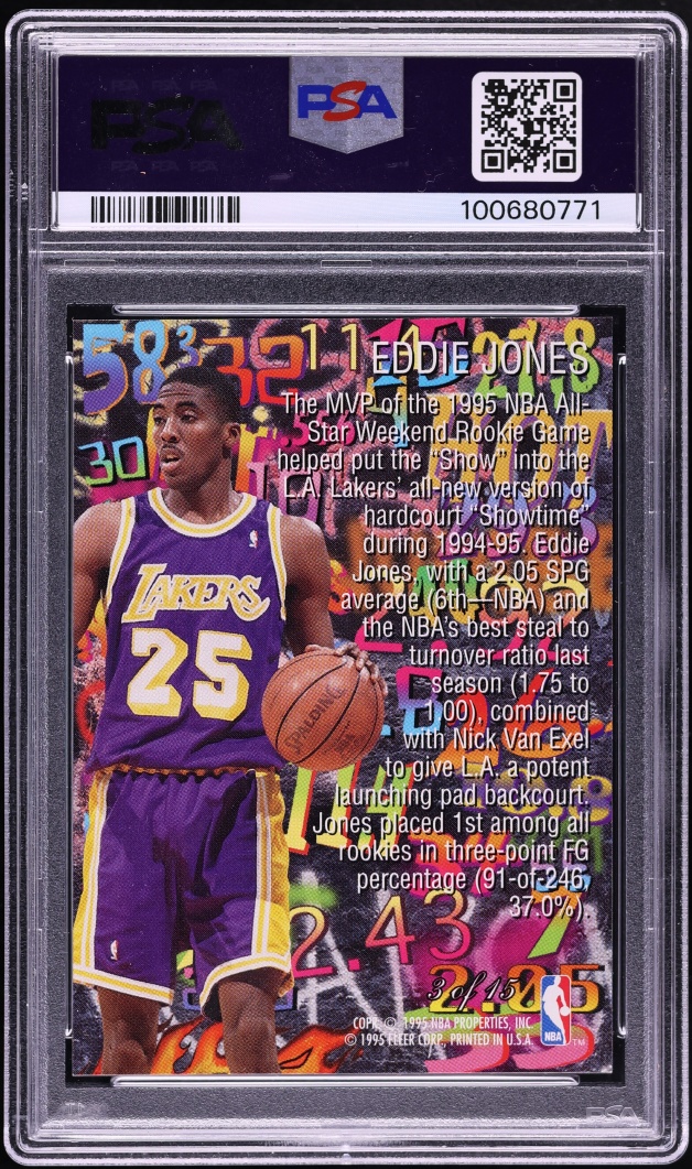 1995 Flair Hot Numbers Eddie Jones ROOKIE #3 PSA 10 GEM MINT - Photo 2