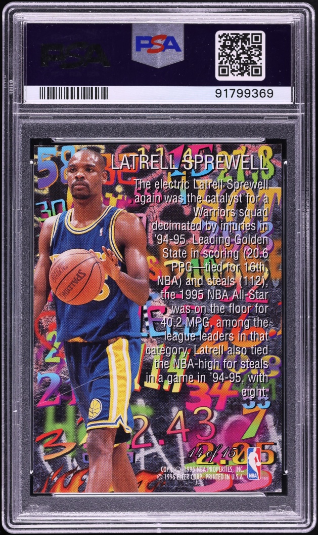 1995 Flair Hot Numbers Latrell Sprewell #14 PSA 10 GEM MINT - Photo 2