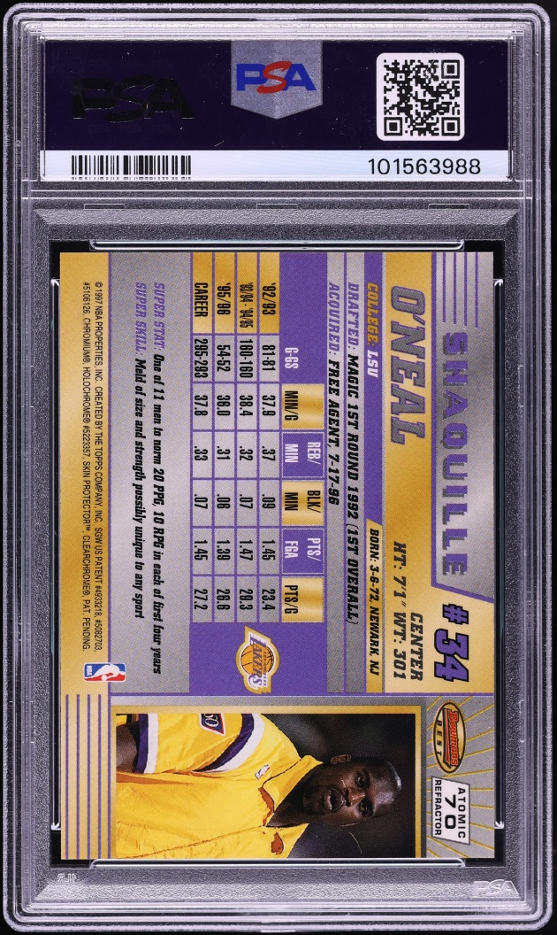 1996 Bowman's Best Atomic Refractor Shaquille O'Neal #70 PSA 10 GEM MINT - Photo 2