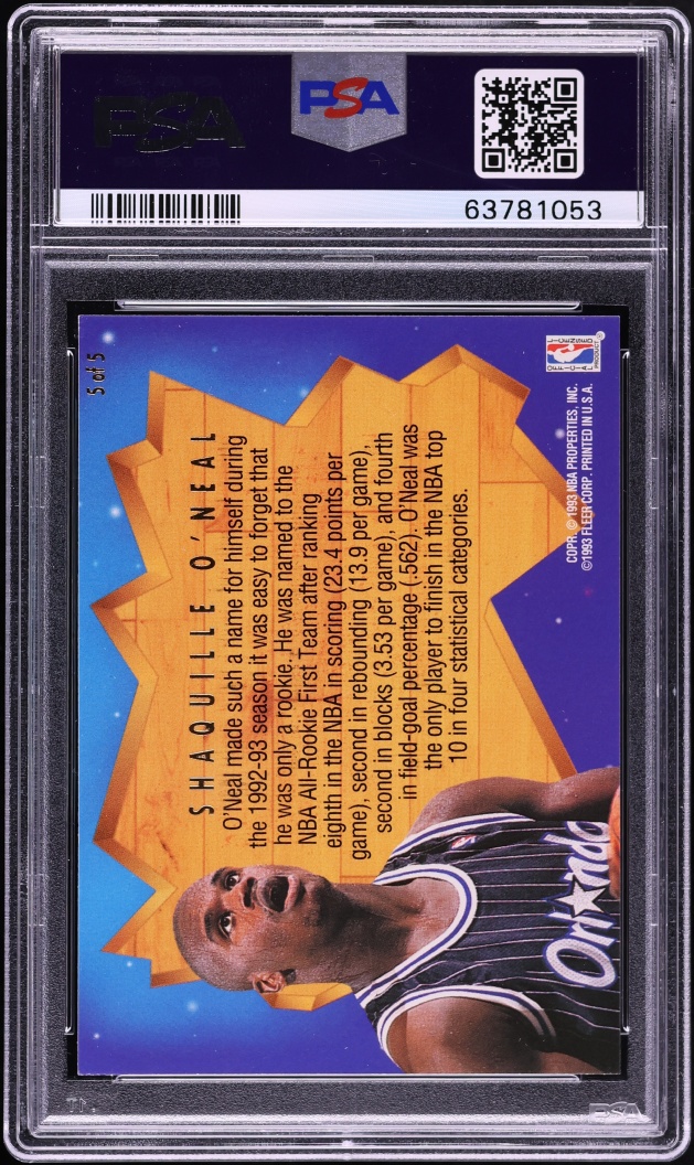 1993 Ultra All-Rookie Team Shaquille O'Neal #5 PSA 10 GEM MINT - Photo 2