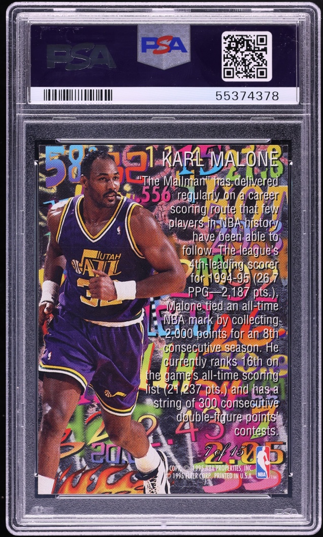 1995 Flair Hot Numbers Karl Malone #7 PSA 10 GEM MINT - Photo 2