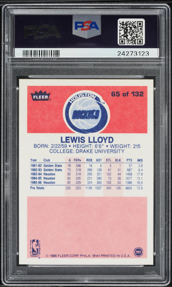 1986 Fleer Basketball Lewis Lloyd #65 PSA 10 GEM MINT