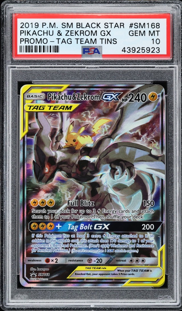 2019 Pokemon Sun & Moon Promo Tag Team Tins Full Art Pikachu & Zekrom GX #SM168 PSA 10 GEM MINT