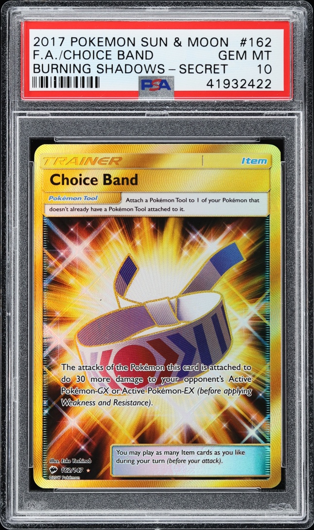 2017 Pokemon Sun & Moon Burning Shadows Secret Rare Choice Band #162 PSA 10 GEM MINT