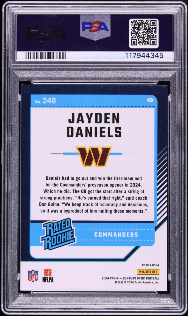 2024 Donruss Optic Holo Jayden Daniels ROOKIE #248 PSA 10 GEM MINT
