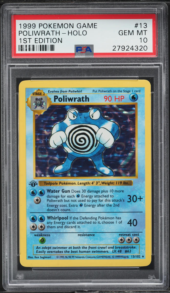 1999 Pokemon Base Set Shadowless 1st Edition Holo Poliwrath #13 PSA 10 GEM MINT