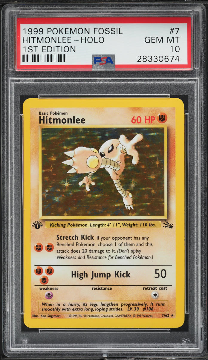 1999 Pokemon Fossil 1st Edition Holo Hitmonlee #7 PSA 10 GEM MINT