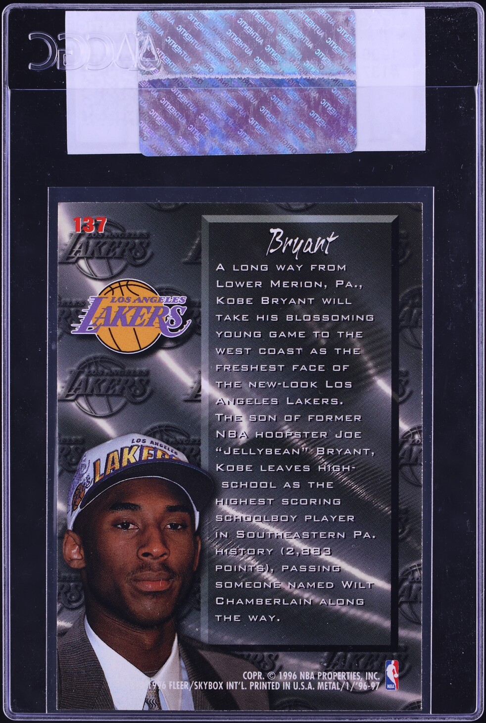 1996 Metal Fresh Foundation Kobe Bryant ROOKIE #137 CGC AUTH