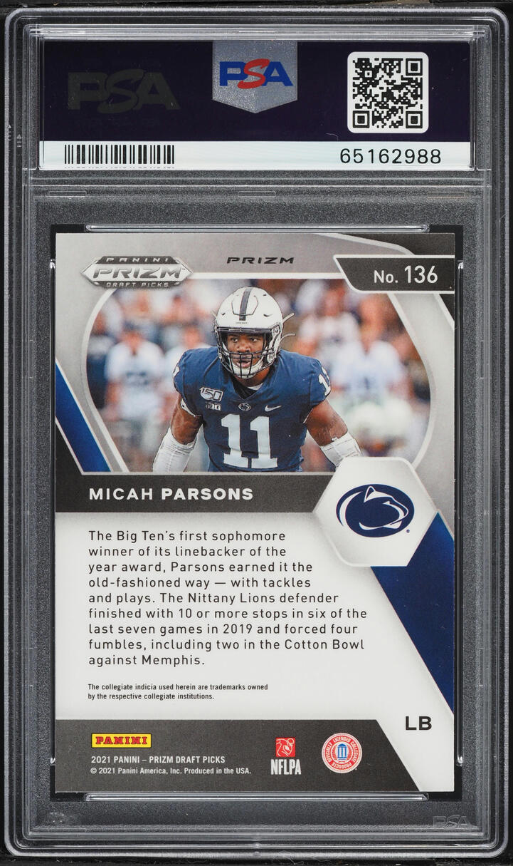 2021 Panini Prizm Draft Picks Green Micah Parsons ROOKIE #136 PSA 10 GEM MINT