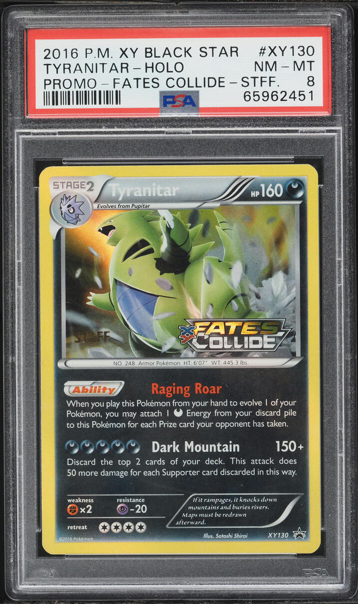 2016 Pokemon XY Black Star Promo Fates Staff Holo Tyranitar #XY130 PSA 8 NM-MT