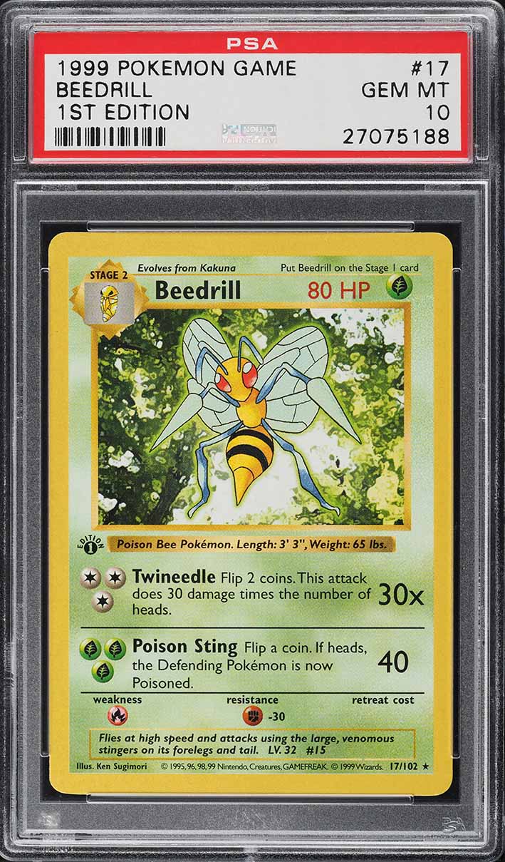 1999 Pokemon Base Set Shadowless 1st Edition Beedrill #17 PSA 10 GEM MINT