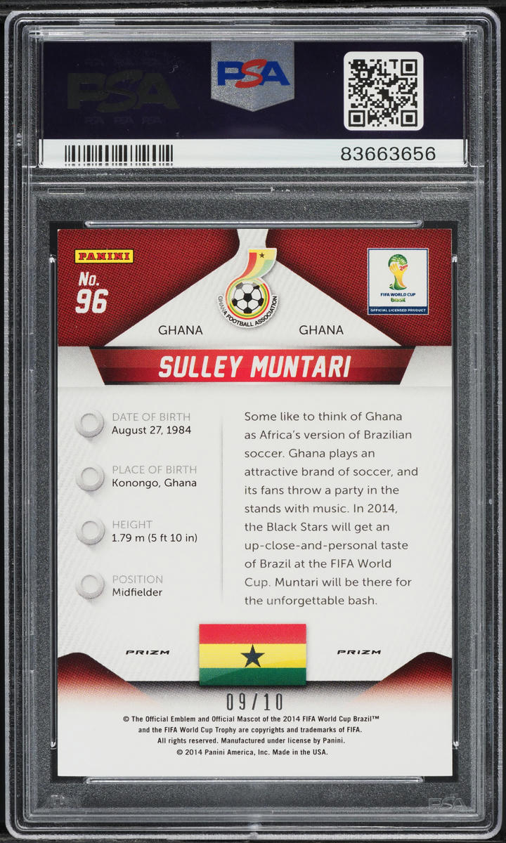 2014 Panini Prizm World Cup Gold Sulley Muntari /10 #96 PSA 9 MINT