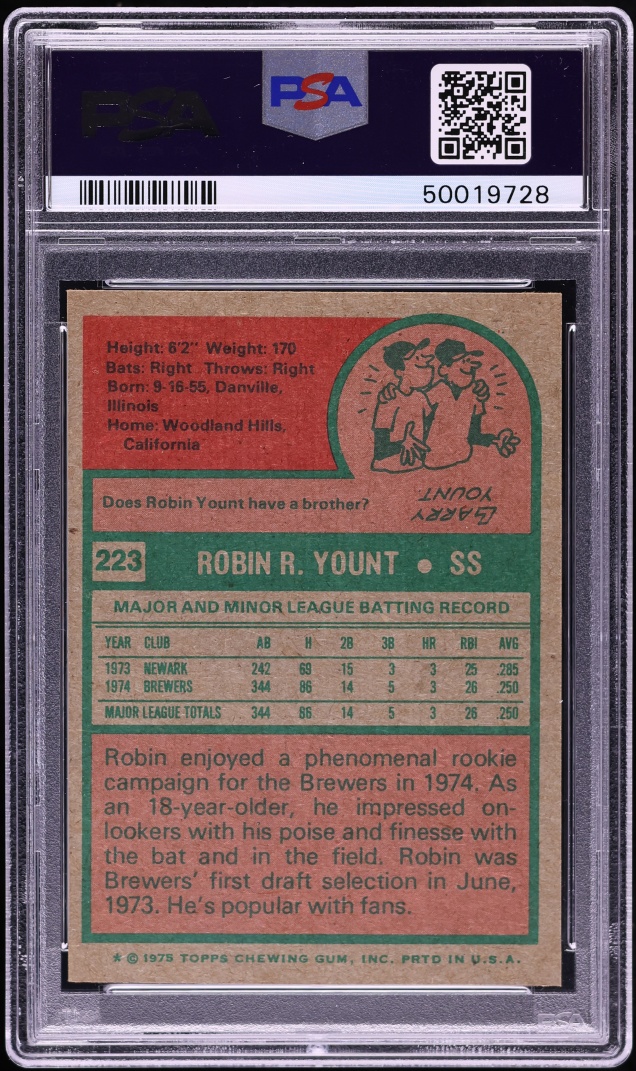 1975 Topps Robin Yount ROOKIE #223 PSA 9 MINT