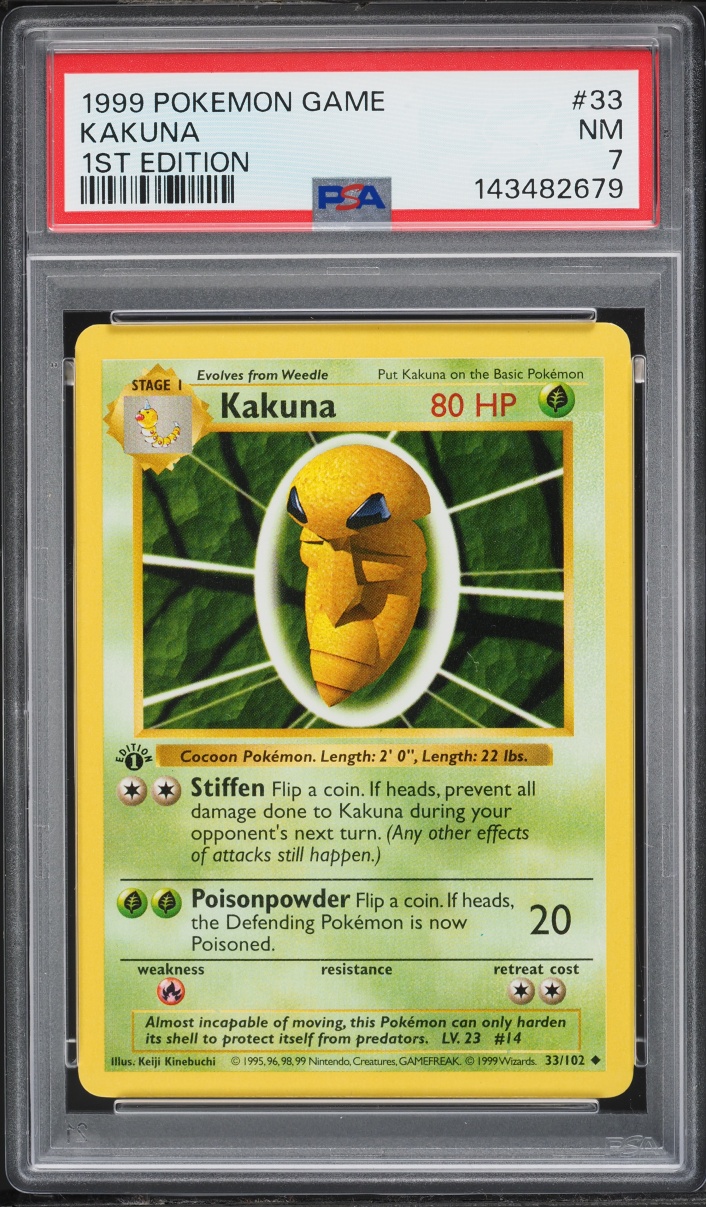 1999 Pokemon Base Set Shadowless 1st Edition Kakuna #33 PSA 7 NRMT