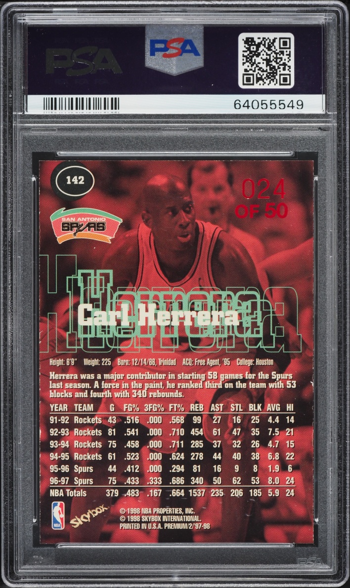 1997 Skybox Premium Star Rubies Carl Herrera /50 #142 PSA 8 NM-MT