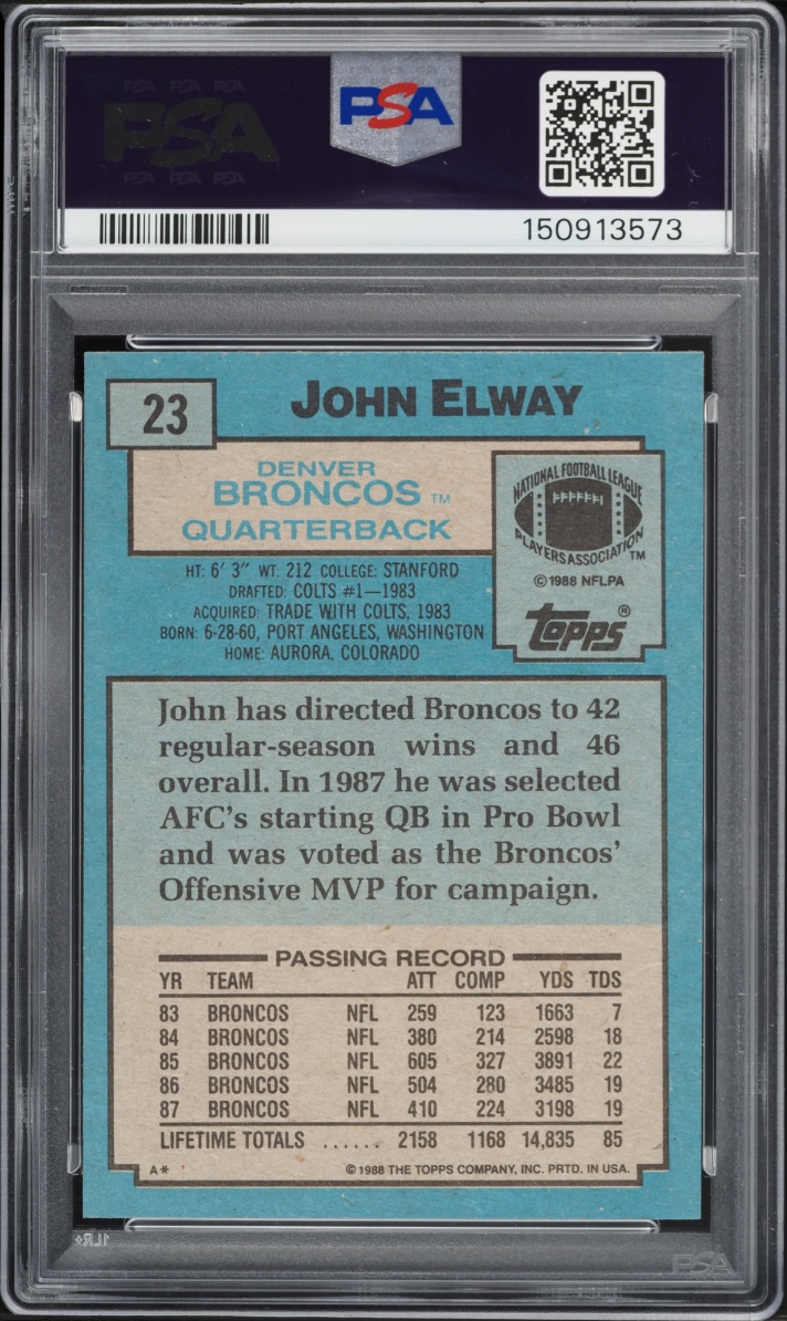 1988 Topps Football John Elway #23 PSA 9 MINT