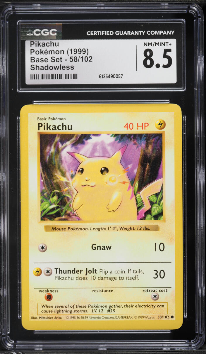 1999 Pokemon Base Set Shadowless Pikachu #58 CGC 8.5 NM-MT+