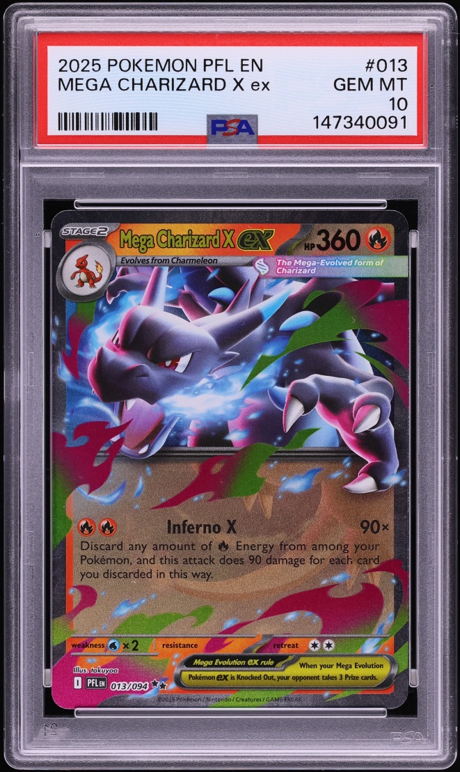 2025 Pokemon Mega Evolution Phantasmal Flames Holo Mega Charizard X ex #13 PSA 10 GEM MINT