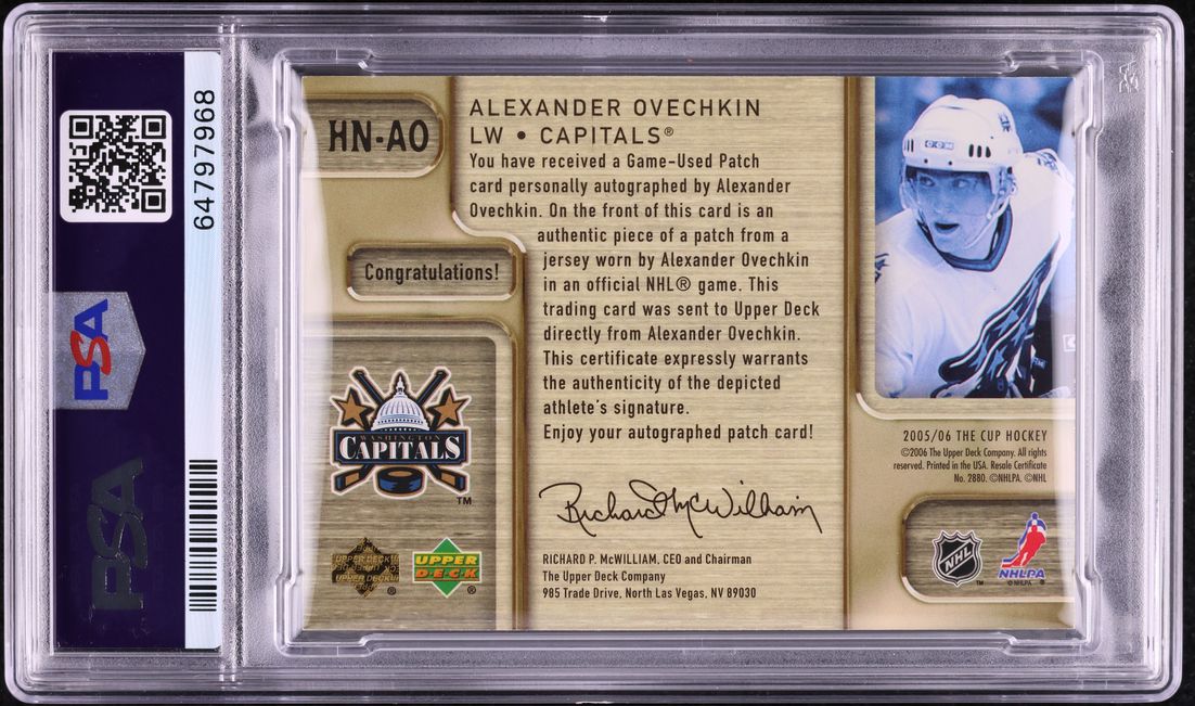2005 UD The Cup Honorable Alexander Ovechkin ROOKIE PATCH AUTO DNA 10 /8 PSA 9