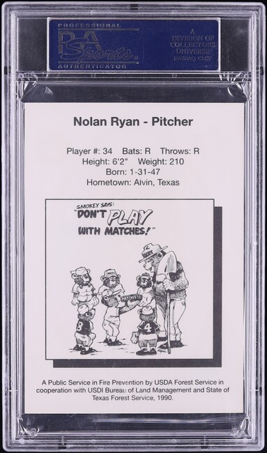 1990 Smokey The Bear Rangers Nolan Ryan PSA 10 GEM MINT